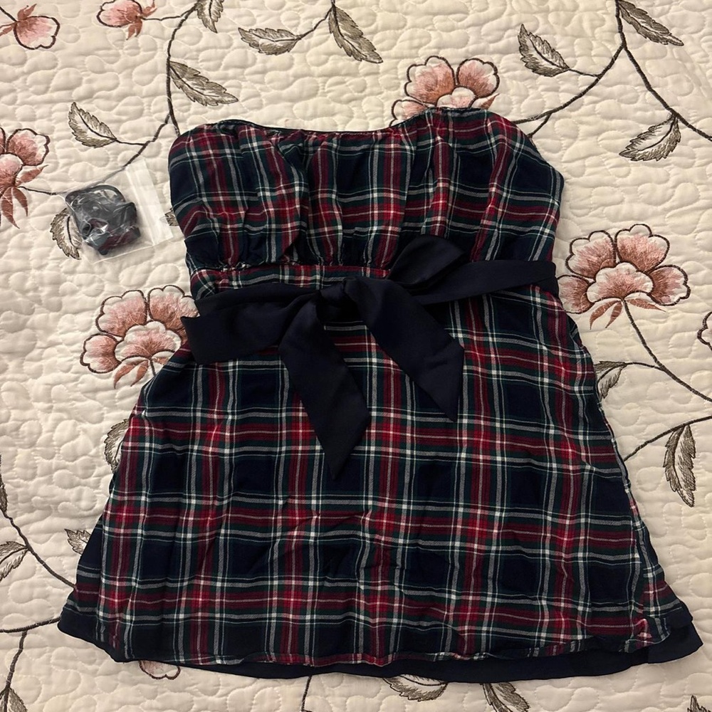 Hollister Strapless Plaid Top - Red, Blue, White